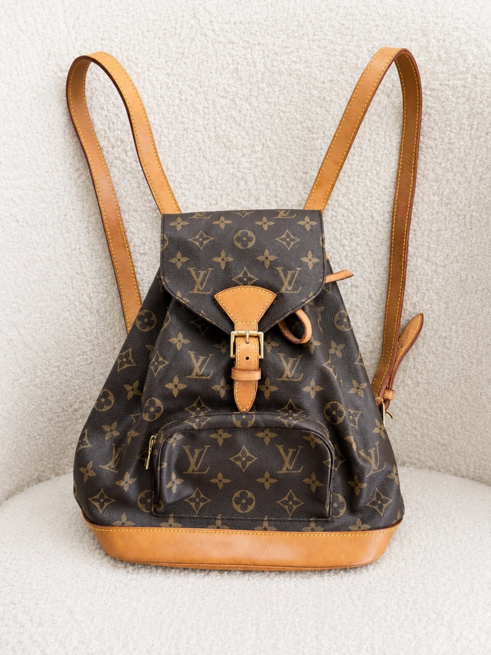 Louis Vuitton Monogram Montsouris MM Canvas Vachetta Leather Backpack